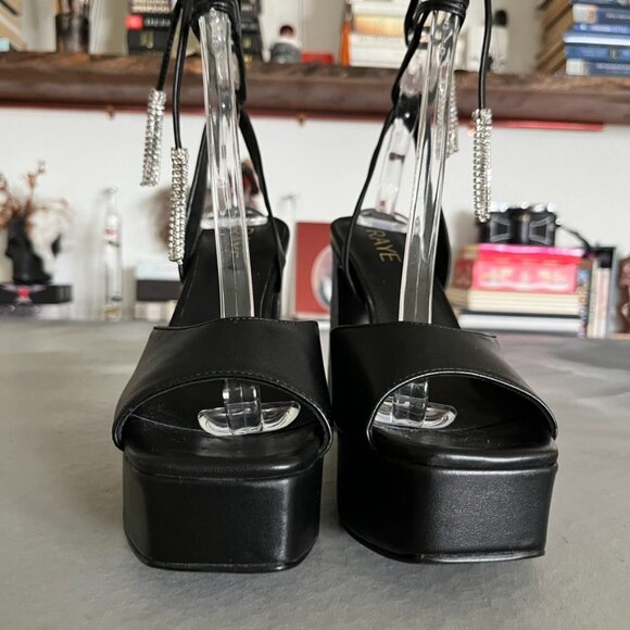 Raye Revolve Black Dot Platform Tie Up Wrap Block Heels - Picture 5 of 14